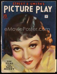 3w107 PICTURE PLAY magazine February 1935 wonderful artwork of pretty Claudette Colbert!