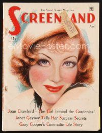 3w141 SCREENLAND magazine April 1935 wonderful art of sexy Joan Crawford by Charles Sheldon!