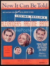 3w223 ALEXANDER'S RAGTIME BAND sheet music '38 Tyrone Power, Irving Berlin, Now It Can Be Told!