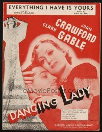 3w231 DANCING LADY sheet music '33 Joan Crawford & Clark Gable, Everything I Have is Yours!