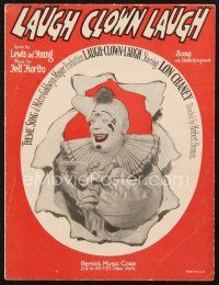 3w246 LAUGH CLOWN LAUGH sheet music '28 great image of Lon Chaney in full clown make up!