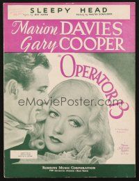 3w255 OPERATOR 13 sheet music '34 great c/u of Gary Cooper & sexy Marion Davies, Sleepy Head!