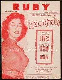 3w256 RUBY GENTRY sheet music '53 close up of super sleazy bad girl Jennifer Jones, Ruby!