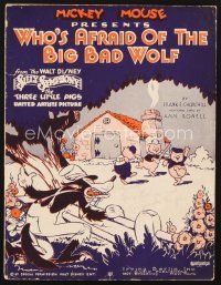 3w270 THREE LITTLE PIGS sheet music '33 Walt Disney animation, Who's Afraid of the Big Bad Wolf!