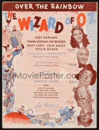 3w274 WIZARD OF OZ sheet music '39 artwork & photos of top stars, Over the Rainbow!