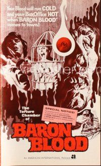 3w282 BARON BLOOD pressbook '72 Mario Bava, the ultimate in human agony, torture beyond belief!