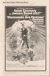 3w294 DIAMONDS ARE FOREVER pressbook '71 art of Sean Connery as James Bond by Robert McGinnis!