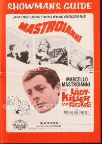 3w344 LADYKILLER OF ROME pressbook '65 L'assassino, Marcello Mastroianni, today's exciting star!