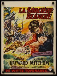 3x239 WHITE WITCH DOCTOR Belgian '54 different art of Susan Hayward & Robert Mitchum in jungle!