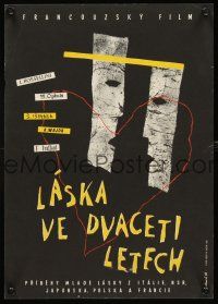 3x148 LOVE AT TWENTY Czech 11x16 '62 Truffaut, Wajda, Ophuls, Rossellini, Ishihara, Kadlecova art!