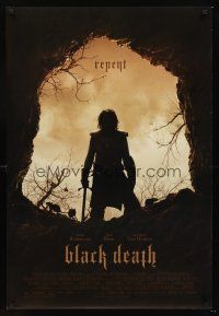 3y096 BLACK DEATH DS 1sh '10 Sean Bean, Eddie Redmayne, wild image of man w/sword, Repent!