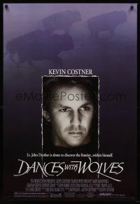 3y207 DANCES WITH WOLVES DS 1sh '90 different image of Kevin Costner & buffalo!