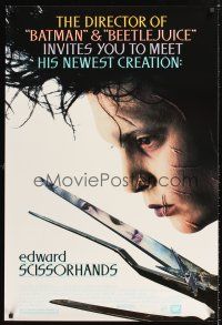 3y280 EDWARD SCISSORHANDS 1sh '90 Tim Burton classic, best close up of scarred Johnny Depp!