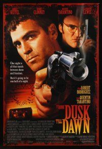3y366 FROM DUSK TILL DAWN DS 1sh '95 close image of George Clooney & Quentin Tarantino, vampires!