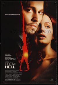 3y367 FROM HELL style B advance 1sh '01 close-up of Johnny Depp & Heather Graham!