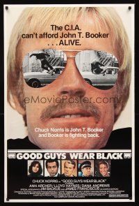 3y395 GOOD GUYS WEAR BLACK 1sh '77 tough Chuck Norris in cool shades is fighting back!