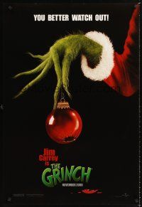 3y410 GRINCH teaser DS 1sh '00 Jim Carrey, Dr. Seuss Christmas story directed by Ron Howard!