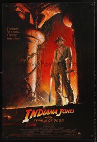 3y480 INDIANA JONES & THE TEMPLE OF DOOM 1sh '84 full-length art of Harrison Ford by Bruce Wolfe!