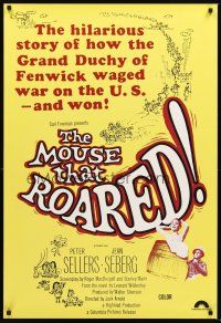 3y593 MOUSE THAT ROARED 1sh R70s Sellers & Seberg take over the country w/an invasion of laughs!
