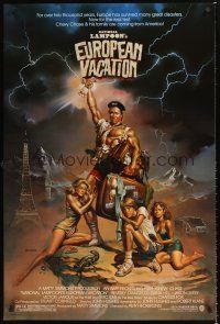 3y609 NATIONAL LAMPOON'S EUROPEAN VACATION 1sh '85 Boris Vallejo art of strongman Chevy Chase!