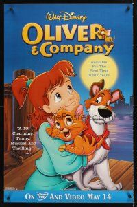 3y624 OLIVER & COMPANY video 1sh R94 great image of Walt Disney cats & dogs in New York City!
