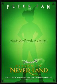 3y693 RETURN TO NEVERLAND advance DS 1sh '02 cool outline artwork of Peter Pan!