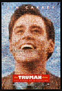 3y845 TRUMAN SHOW teaser DS 1sh '98 really cool mosaic art of Jim Carrey, Peter Weir