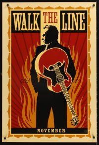 3y865 WALK THE LINE style A teaser 1sh '05 really cool artwork of Joaquin Phoenix as Johnny Cash!