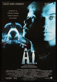 3z251 A.I. ARTIFICIAL INTELLIGENCE signed DS advance 1sh '01 by Haley Joel Osment, cool image!