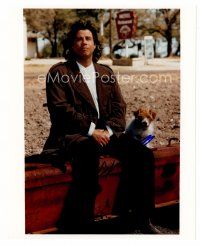 3z525 JOHN TRAVOLTA signed color 8x10 REPRO still '00s full-length seated with dog from Michael!