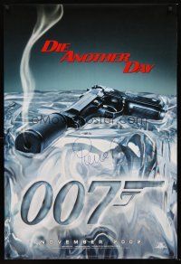 3z265 DIE ANOTHER DAY signed ice style teaser 1sh '02 by Pierce Brosnan, who was James Bond, cool gun image!