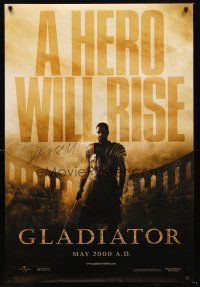 3z271 GLADIATOR signed DS teaser 1sh '00 by Russell Crowe, directed by Ridley Scott!