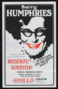 3z195 BARRY HUMPHRIES signed stage herald '76 from Housewife! Superstar! in London at the Apollo!