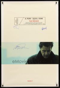 3z281 INSIDER signed DS advance 1sh '99 by Al Pacino, Russell Crowe AND drector Michael Mann!