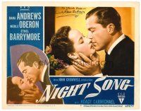 3z085 NIGHT SONG signed LC #5 '48 by Dana Andrews, who's about to kiss pretty Merle Oberon!