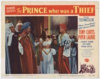 3z094 PRINCE WHO WAS A THIEF signed LC #3 '51 by Tony Curtis, who's standing by sexy Piper Laurie!