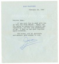 3z199 JOAN CRAWFORD signed letter February 24, 1967 thanking a fellow Man from UNCLE cast member!