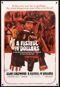 3z337 FISTFUL OF DOLLARS signed REPRO 1sh '64 by Clint Eastwood, perhaps the most dangerous man!