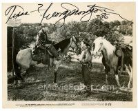 3z371 GEORGE MONTGOMERY signed 8x10 still '51 on horse being held at gunpoint from Texas Rangers!