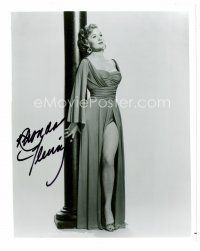 3z561 RHONDA FLEMING signed 8x10 REPRO still80s full-length sexiest slit dress portrait showing leg