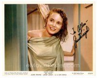 3z382 JANET LEIGH signed color 8x10 still '57 sexy & naked behind a shower curtain from Jet Pilot!