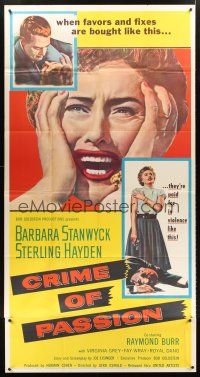 4a384 CRIME OF PASSION 3sh '57 different image of horrified Barbara Stanwyck & Sterling Hayden!