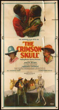 4a385 CRIMSON SKULL 3sh '21 stone litho of cowboys Anita Bush & Lawrence Chenault + cool skeleton!
