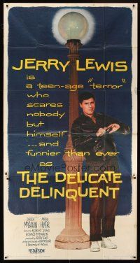4a389 DELICATE DELINQUENT 3sh '57 wacky teen-age terror Jerry Lewis leaning on light post!
