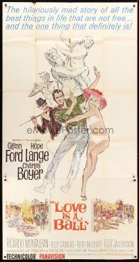 4a432 LOVE IS A BALL 3sh '63 full-length art of Glenn Ford & Hope Lange in sexy bikini!