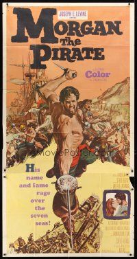 4a437 MORGAN THE PIRATE 3sh '61 cool art of barechested swashbuckler Steve Reeves!