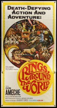 4a457 RINGS AROUND THE WORLD 3sh '66 cool art of the greatest circus acts in the world!