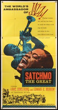 4a461 SATCHMO THE GREAT 3sh '57 wonderful image of Louis Armstrong playing his trumpet & singing!