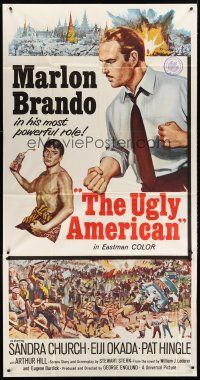 4a480 UGLY AMERICAN 3sh '63 artwork of Marlon Brando & Eiji Okada with explosives!