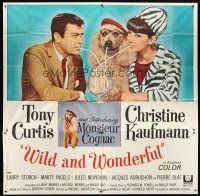 4a665 WILD & WONDERFUL 6sh '64 wacky image of Tony Curtis, Christine Kaufmann, & Monsieur Cognac!
